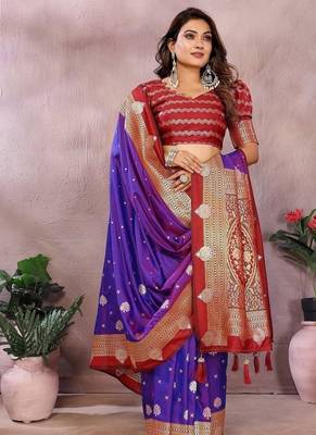 Purple Color Zari Weaving Kalamkari Silk Saree 2
