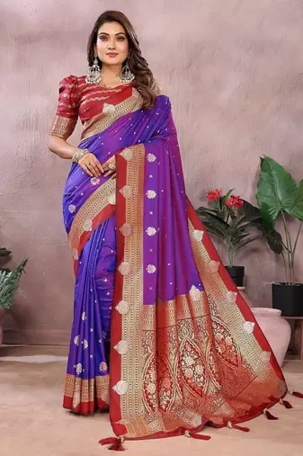 Purple Color Zari Weaving Kalamkari Silk Saree