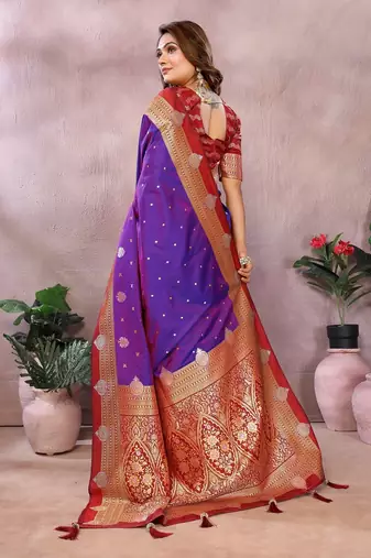 Purple Color Zari Weaving Kalamkari Silk Saree