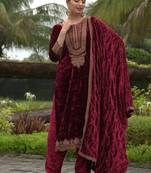 Maroon unstitched Designer Velvet Pakistani Suit Set