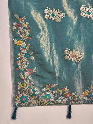 Blue silk blend jacquard saree with unstitched blouse piece 5