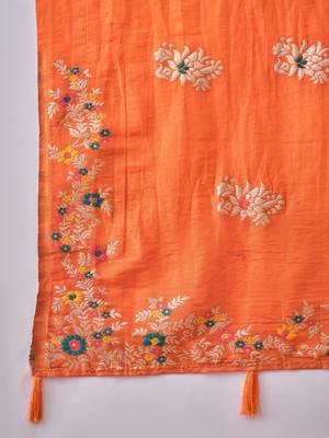 Orange silk blend jacquard saree with unstitched blouse piece 5