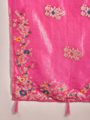 Pink silk blend jacquard saree with unstitched blouse piece 5