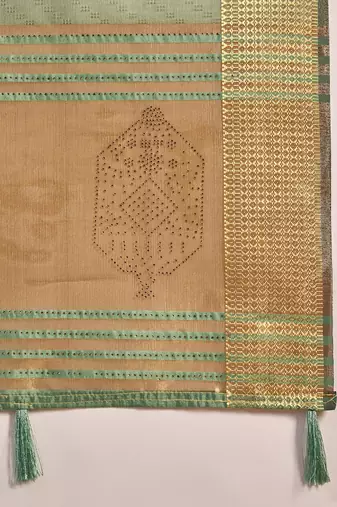 Green organza jacquard saree with unstitched blouse piece