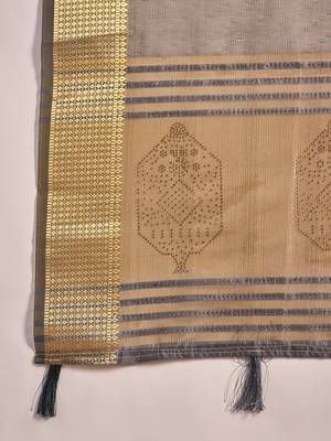 Grey organza jacquard saree with unstitched blouse piece 5