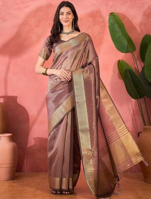Lavender organza jacquard saree with unstitched blouse piece 1