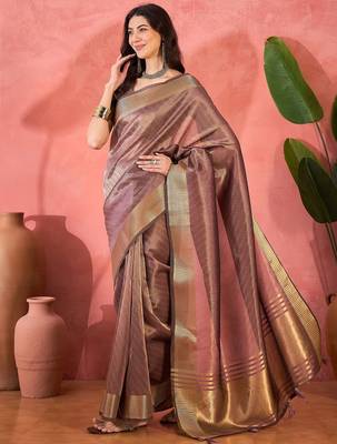 Lavender organza jacquard saree with unstitched blouse piece 2
