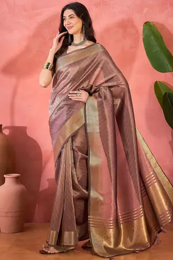 Lavender organza jacquard saree with unstitched blouse piece