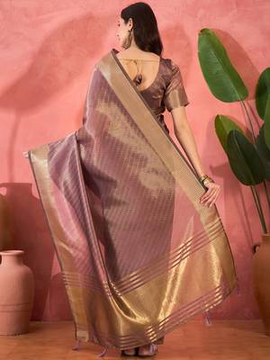 Lavender organza jacquard saree with unstitched blouse piece 3