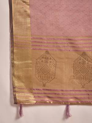 Lavender organza jacquard saree with unstitched blouse piece 5