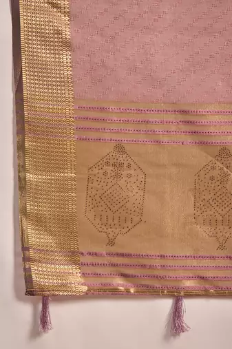 Lavender organza jacquard saree with unstitched blouse piece