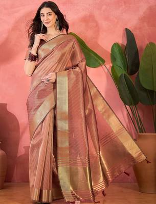 Mauve organza jacquard saree with unstitched blouse piece 1