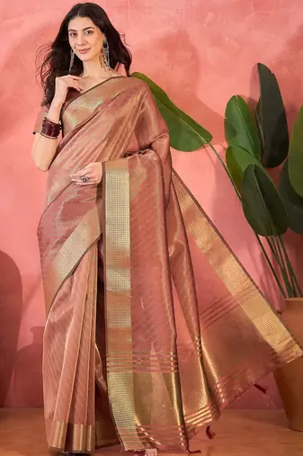Mauve organza jacquard saree with unstitched blouse piece