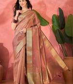 Mauve organza jacquard saree with unstitched blouse piece