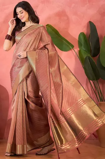 Mauve organza jacquard saree with unstitched blouse piece