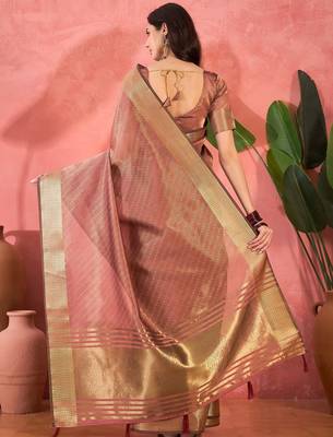 Mauve organza jacquard saree with unstitched blouse piece 3
