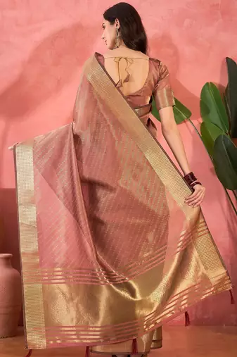 Mauve organza jacquard saree with unstitched blouse piece