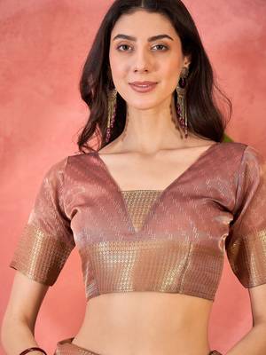 Mauve organza jacquard saree with unstitched blouse piece 4