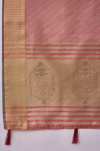 Mauve organza jacquard saree with unstitched blouse piece
