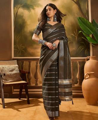 Black organza jacquard saree with unstitched blouse piece 1