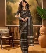 Black organza jacquard saree with unstitched blouse piece