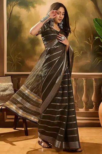 Black organza jacquard saree with unstitched blouse piece