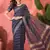 Navy blue organza jacquard saree with unstitched blouse piece