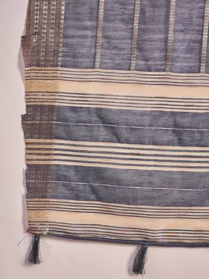 Navy blue organza jacquard saree with unstitched blouse piece 5