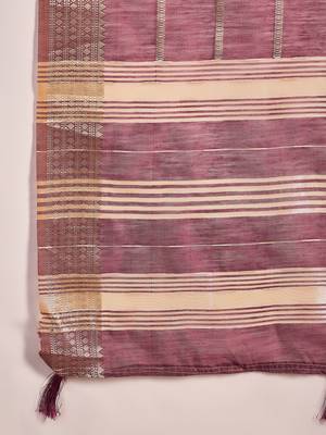 Purple organza jacquard saree with unstitched blouse piece 5