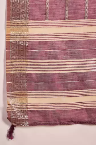 Purple organza jacquard saree with unstitched blouse piece
