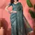 Blue silk blend jacquard saree with unstitched blouse piece