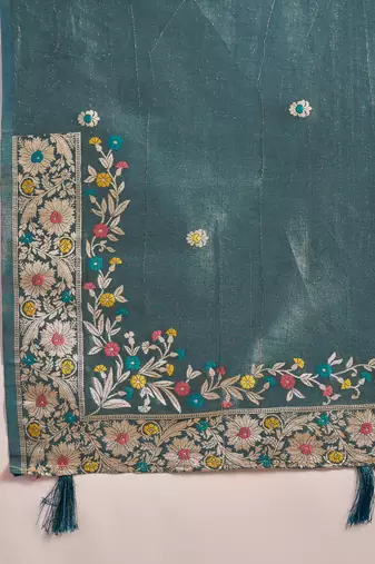 Blue silk blend jacquard saree with unstitched blouse piece