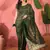 Green silk blend jacquard saree with unstitched blouse piece
