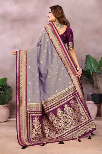 Light Lavender Color Zari Weaving Handloom Kalamkari Silk Saree