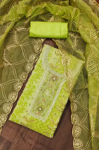 Women's green handwork dress material