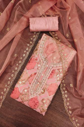 Women's peach handwork dress material