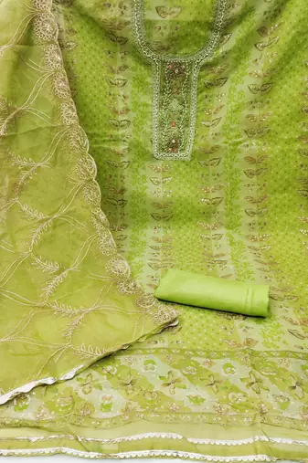 Women's green handwork dress material
