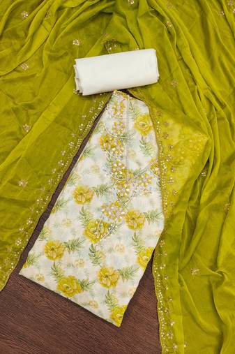 Women's white handwork dress material