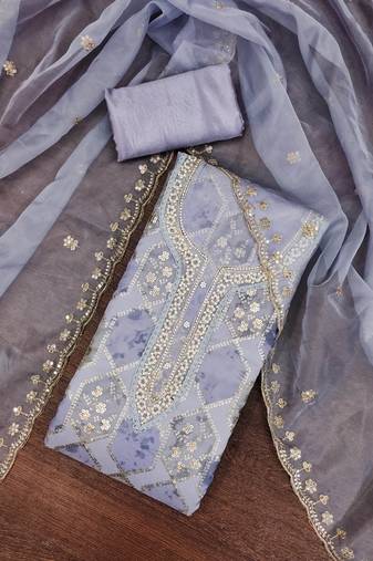 Women's grey handwork dress material