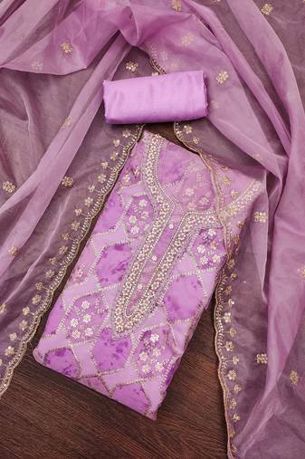 Women's lavender handwork dress material