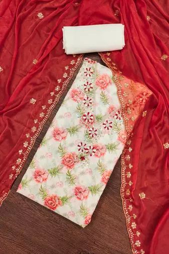 Women's white handwork dress material