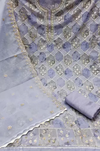 Women's grey handwork dress material
