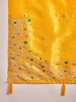 Yellow silk blend jacquard saree with unstitched blouse piece 5