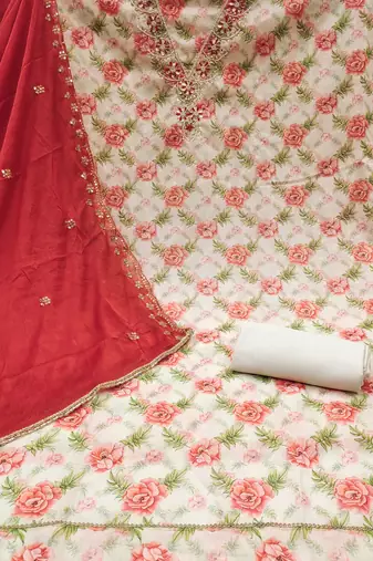 Women's white handwork dress material