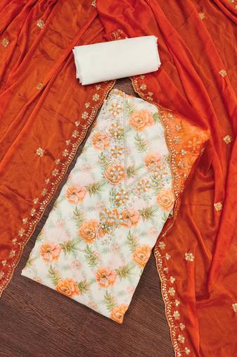 Women's white handwork dress material