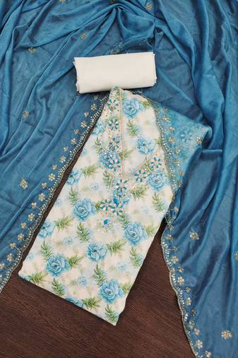 Women's white handwork dress material
