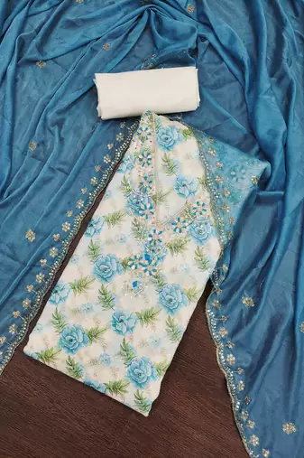 Women's white handwork dress material