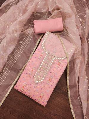 Women's pink handwork dress material 1
