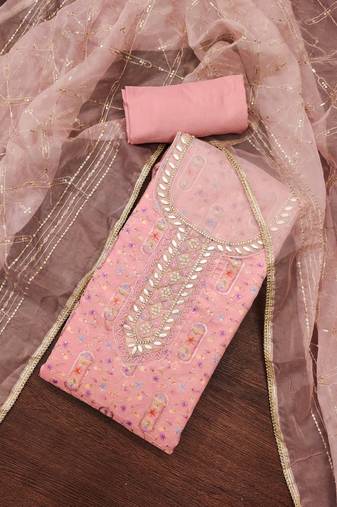 Women's pink handwork dress material