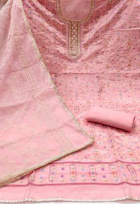 Women's pink handwork dress material 3